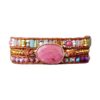 Ethnic Style Red Wood Grain Leather Rope Crystal Bracelet